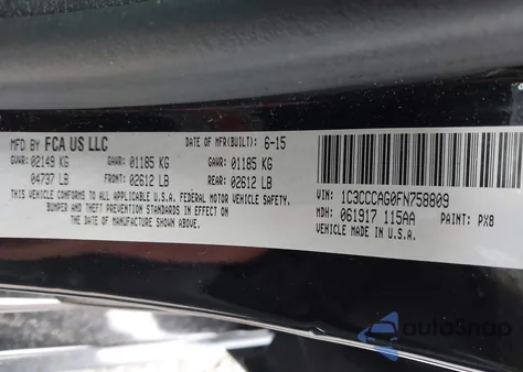 2015 Chrysler 200 Limited from USA, damaged, VIN 1C3CCCAG0FN758809